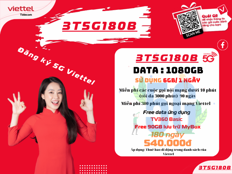 Gói 3T5G180B Viettel