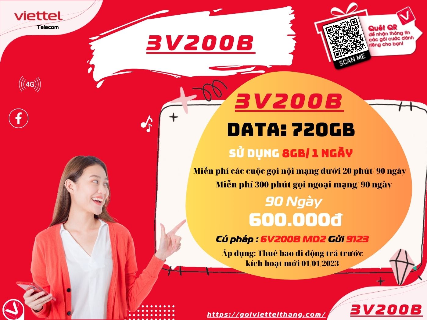 Gói 3V200B Viettel