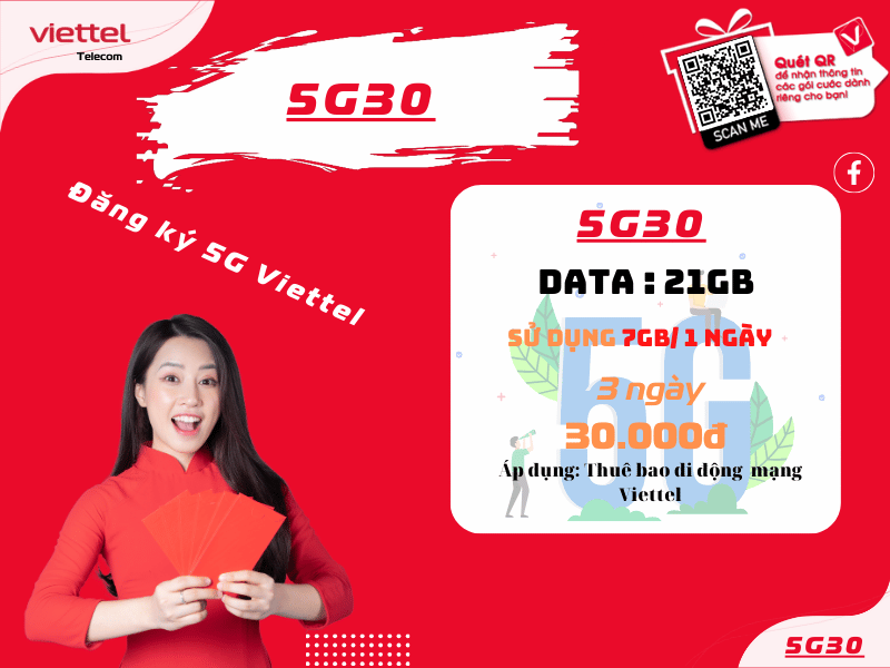 Gói 5G Viettel 3 ngày 30K có 21Gb