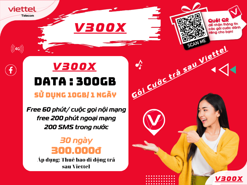 Gói trả sau V300X Viettel 10Gb/ngày