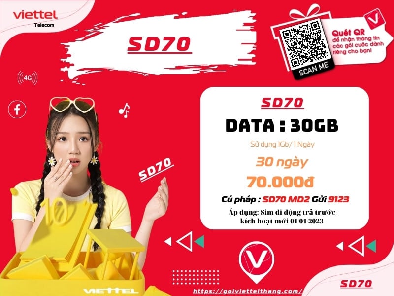 Đăng ký gói 70k viettel ưu đãi cho học sinh sinh viên